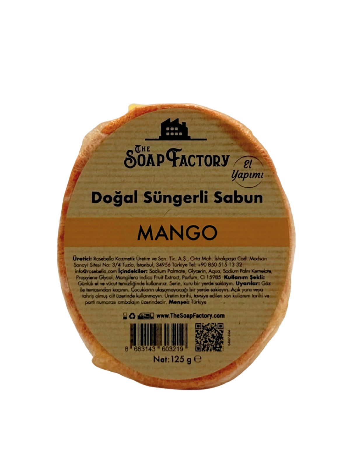 The Soap Factory Doğal Süngerli Mango Sabunu | El Yapımı Peeling Etkili Bakım | Enerji Verici ve Nemlendirici | 125 g